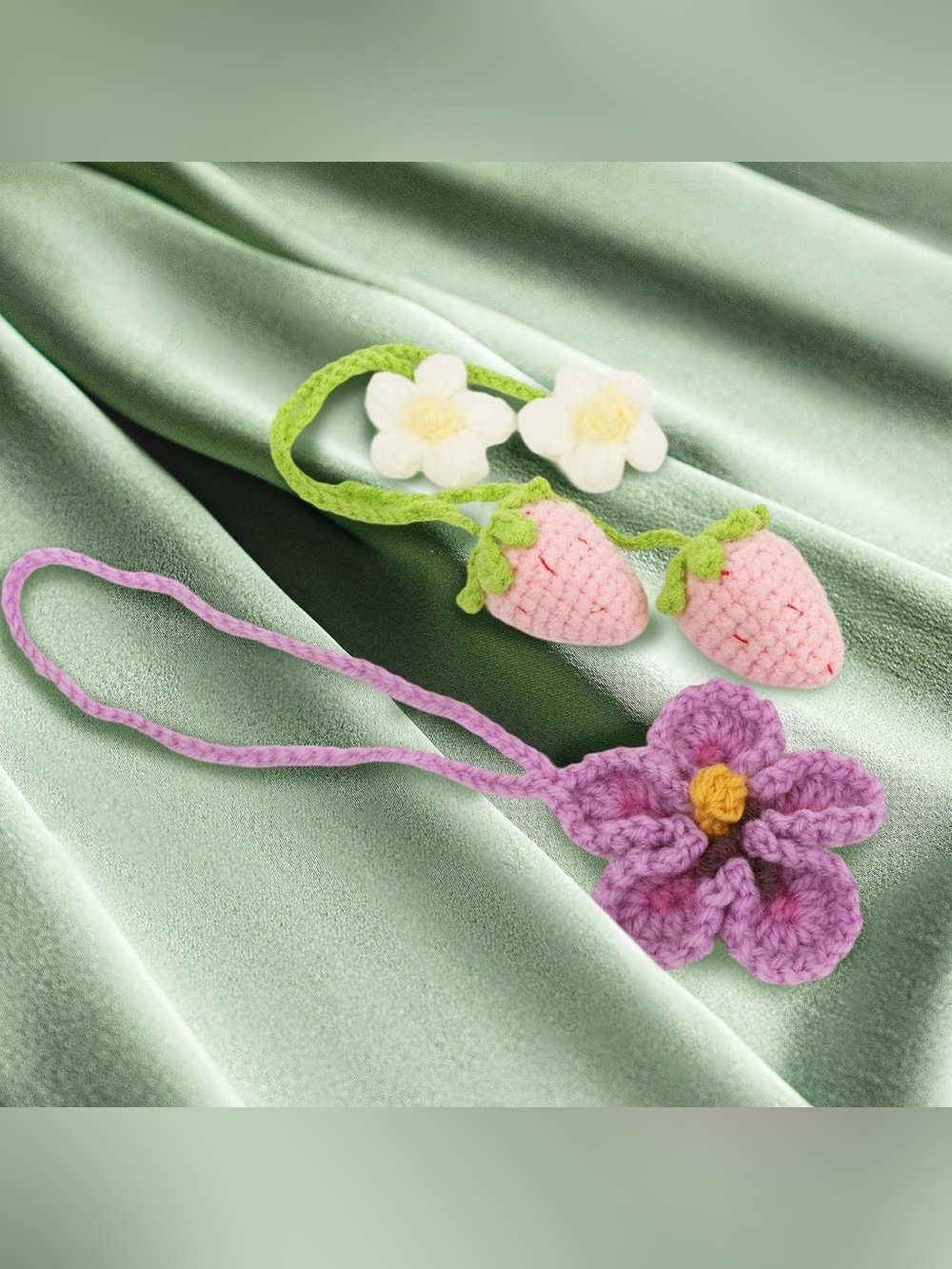 Crochet Strawberry & Flower Bag Charm-New